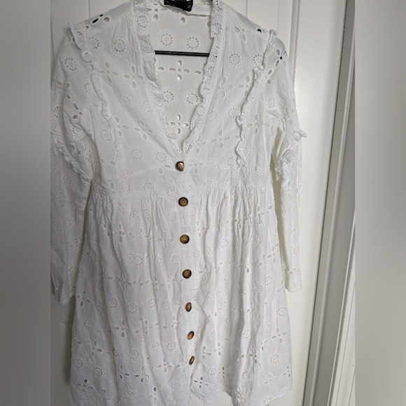 ASOS Maternity Dresses & Skirts - Maternity White Broderie Anglaise Cut Out Long sleeve Babydoll Dress